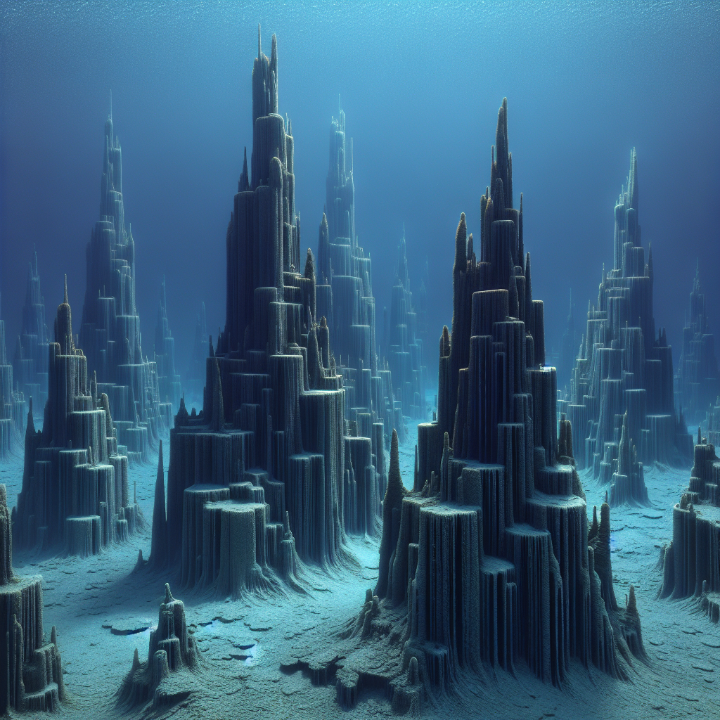 Representation of Unique Towers of the Lost City Hydrothermal Field Rise from the Depths of the Mid-Atlantic Ridge